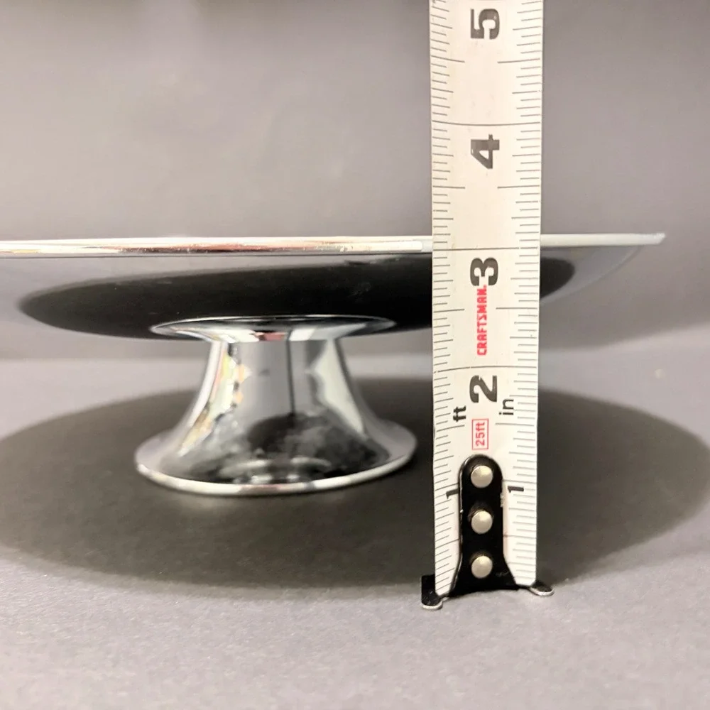 Vtg Mid Century Modern Atomic Starburst Chrome Pedestal Cake Stand Silverplate
